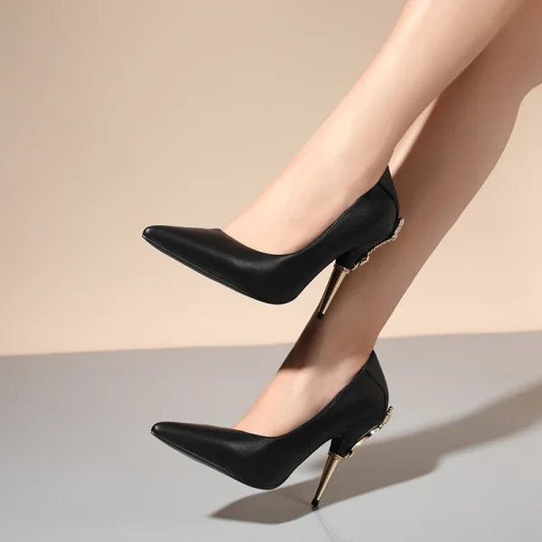 Chic / Belle Noire Bureau OL Escarpins 2020 Cuir 10 cm Talons Aiguilles À Bout Pointu Escarpins