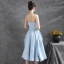 Chic / Beautiful Sky Blue Satin Homecoming Graduation Dresses 2021 A-Line / Princess Spaghetti Straps Sleeveless Backless Tea-length Formal Dresses