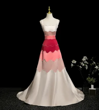 Mode Multi Couleurs Perle Robe De Bal 2025 Princesse Bretelles Spaghetti Sans Manches Dos Nu Train De Balayage Robe De Ceremonie