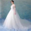 Chic / Belle Blanche Robe De Mariée 2018 Robe Boule En Dentelle Appliques Perlage Paillettes V-Cou Dos Nu 3/4 Manches Cathedral Train Mariage