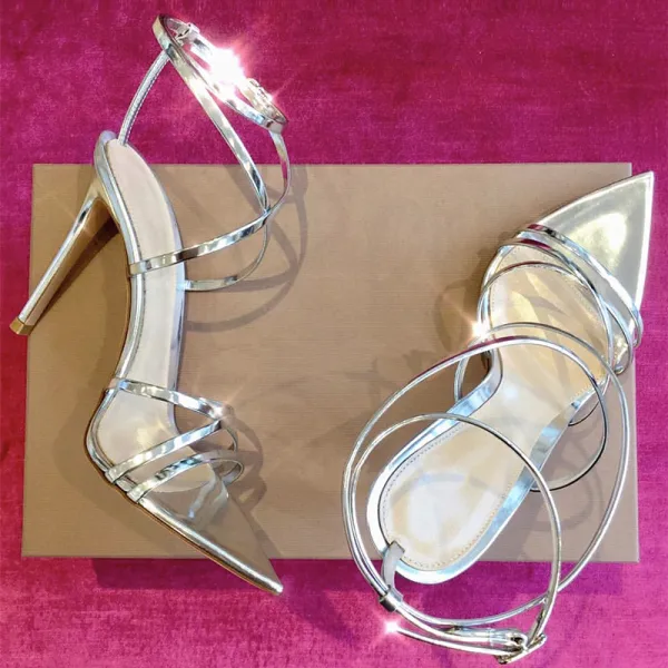Sexy Argenté Été Club de carnaval Sandales Femme 2020 Bride Cheville 10 cm Talons Aiguilles Peep Toes / Bout Ouvert Sandales