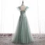 Vintage / Retro Sage Green Prom Dresses A-Line / Princess 2020 Scoop Neck Beading Rhinestone Sequins Sleeveless Backless Floor-Length / Long Formal Dresses