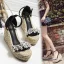 Fashion Blushing Pink Street Wear Summer Braid Womens Sandals 2020 Pearl Ankle Strap Rhinestone 10 cm Wedges Open / Peep Toe Sandals