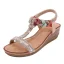 Bohemliv Champagne Stranden Rhinestone Sandaler Dam 2020 T-Rem 4 cm Kilklackar Låg Klack Peep Toe Sandaler