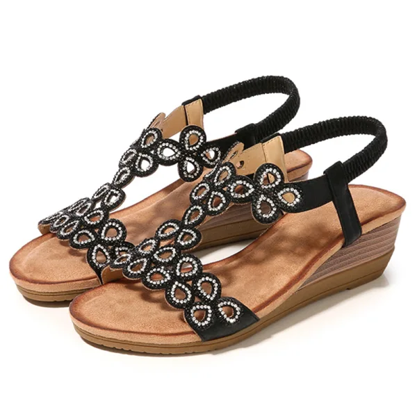 Böhmen Champagner Strand Sandalen Damen 2020 Strass 5 cm Keilabsatz Peeptoes Sandaletten