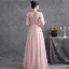 Chic / Beautiful Blushing Pink Ruffle Evening Dresses  Prom Dresses 2021 A-Line / Princess V-Neck 3/4 Sleeve Backless Sash Floor-Length / Long Evening Party Formal Dresses