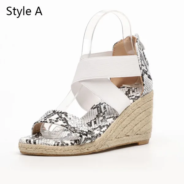 Schöne Braun Strassenmode Leopardenmuster Sandalen Damen 2020 8 cm Keilabsatz Peeptoes Sandaletten