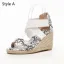 Schöne Braun Strassenmode Leopardenmuster Sandalen Damen 2020 8 cm Keilabsatz Peeptoes Sandaletten