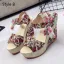 Affordable Outdoor / Garden Black Floral Womens Sandals 2020 Bow 11 cm Wedges Open / Peep Toe Sandals