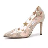 Sparkly Blushing Pink Wedding Shoes 2020 Star Sequins Rhinestone 9 cm Stiletto Heels Pointed Toe Wedding Pumps