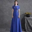 Modest  Grey Crystal Rhinestone Satin Evening Dresses  2021 A-Line / Princess Scoop Neck Short Sleeve Floor-Length / Long Evening Party Formal Dresses