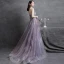 Chic / Beautiful Purple Prom Dresses Evening Dresses  2021 A-Line / Princess Strapless Sequins Lace Flower Sleeveless Backless Sweep Train Evening Party Formal Dresses