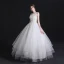 Chic / Belle Blanche Robe De Mariée 2018 Robe Boule En Dentelle Fleur Appliques Encolure Dégagée Sans Manches Longue Mariage