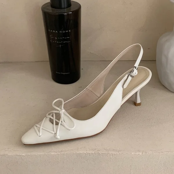 Chic / Belle Noire Slingbacks Vêtement de rue Cuir Sandales Femme 2020 5 cm Talons Aiguilles À Bout Pointu Sandales