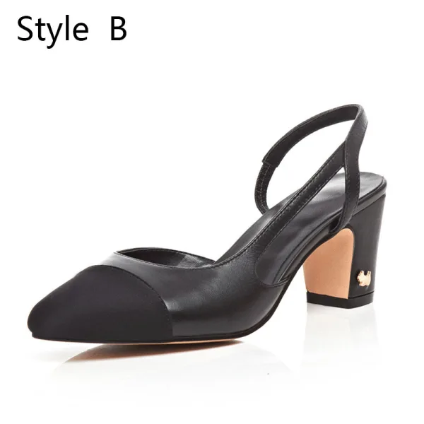 Chic / Beautiful Summer Slingbacks Beige Street Wear Leather Womens Sandals 2020 7 cm Thick Heels Pointed Toe Sandals