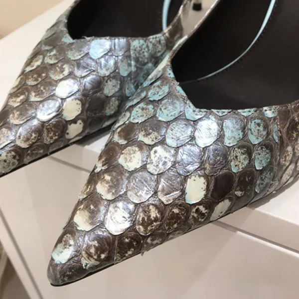 Mode Abend Fischschuppen Pumps 2020 Leder 8 cm Stilettos Spitzschuh Pumps