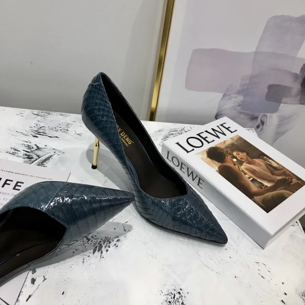 Chic / Beautiful Navy Blue Evening Party Snakeskin Print Pumps 2020 Leather 8 cm Stiletto Heels Pointed Toe Pumps
