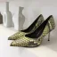 Fashion Yellow Evening Party Fish Scales Pumps 2020 Leather 8 cm Stiletto Heels Pointed Toe Pumps