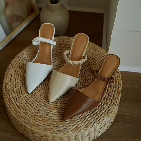 Schlicht Sommer Braun Freizeit Sandalen Damen Leder 2020 5 cm Stilettos Spitzschuh Sandaletten