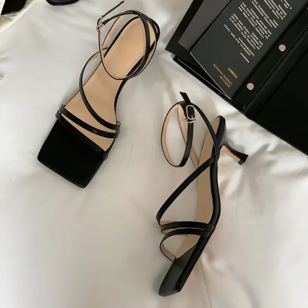 Simple Été Ivoire Vêtement de rue Sandales Femme 2020 Cuir Bride Cheville 5 cm Talons Aiguilles Peep Toes / Bout Ouvert Sandales