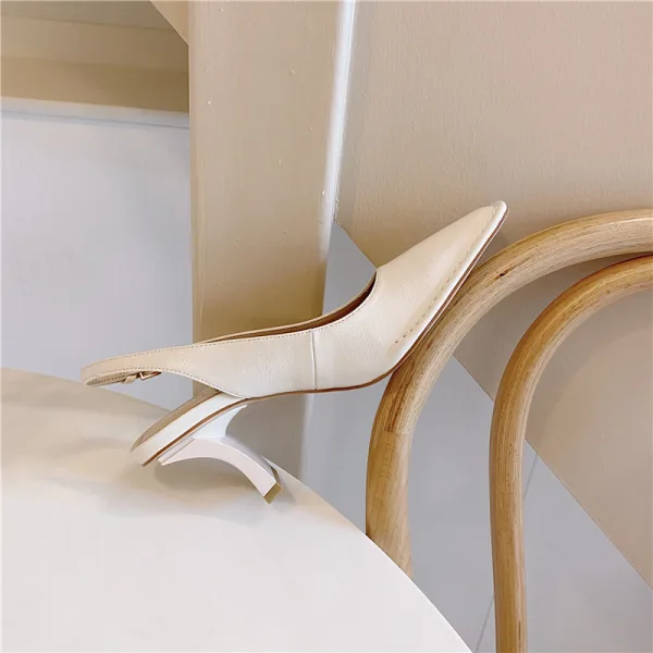 Schöne Beige Slingpumps Büro OL Sandalen Damen 2020 Leder 6 cm Stilettos Spitzschuh Sandaletten
