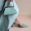 Simple Été Slingbacks Vert Cendré Désinvolte Sandales Femme 2020 Cuir 4 cm Talon Bas À Bout Pointu Sandales