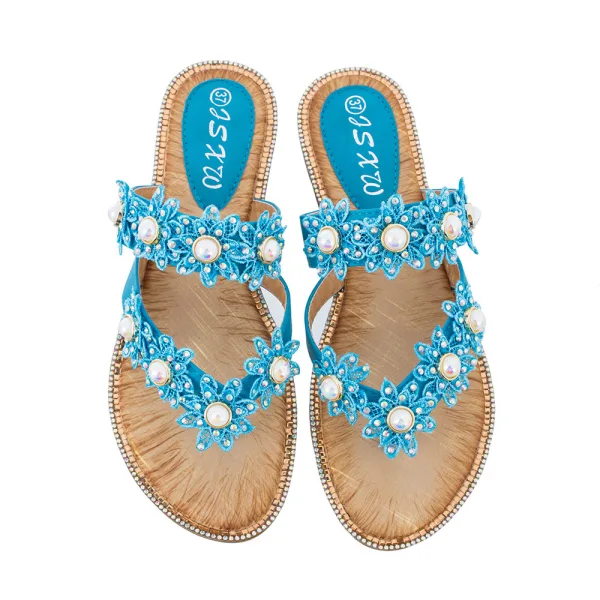 Cyganeria Czarne Plaża Sandały Damskie 2020 Z Koronki Kwiat Rhinestone Płaskie Peep Toe Sandały