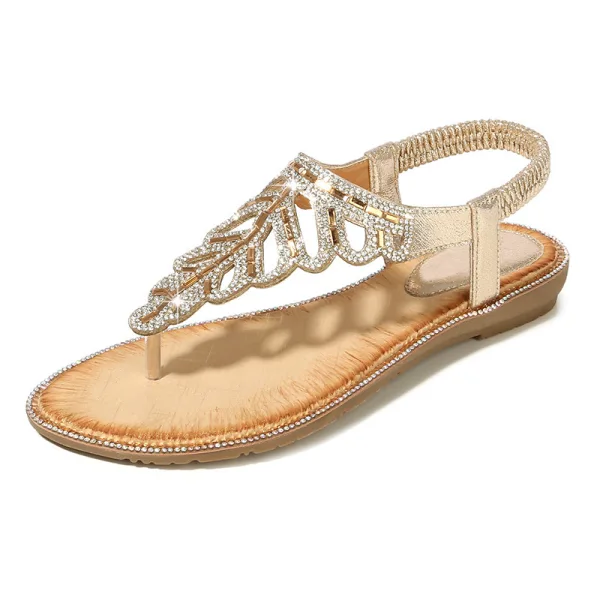 Bohême Charmant Été Plage Argenté Sandales Femme 2020 Faux Diamant Peep Toes / Bout Ouvert Sandales