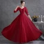 Chic / Beautiful Burgundy Prom Dresses 2021 A-Line / Princess V-Neck 3/4 Sleeve Sash Floor-Length / Long Prom Formal Dresses
