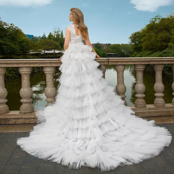 Ruffles See Through Lace V-Neck Sexy Cap Sleeve Wedding Dress Ruffles See Through Lace V-Neck Sexy Cap Sleeve Wedding Dress
