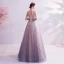 Charmant Glitter Violet Robe De Soirée 2020 Princesse V-Cou Perlage Perle En Dentelle Fleur Sans Manches Dos Nu Longue Robe De Ceremonie