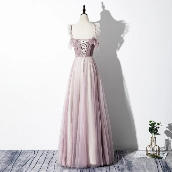 Chic / Beautiful Blushing Pink Evening Dresses  2020 A-Line / Princess V-Neck Beading Sleeveless Backless Floor-Length / Long Formal Dresses
