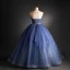 Elegant Ocean Blue Prom Dresses 2021 Ball Gown Scoop Neck Beading Sequins Sash Sleeveless Backless Floor-Length / Long Prom Formal Dresses