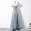 Chic / Beautiful Jade Green Evening Dresses  2020 A-Line / Princess Off-The-Shoulder Beading Sequins Lace Flower Short Sleeve Backless Floor-Length / Long Formal Dresses