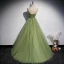 Elegant Clover Green Ruffle Prom Dresses 2020 A-Line / Princess Spaghetti Straps Pearl Sleeveless Backless Floor-Length / Long Formal Dresses