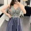 Charming Purple Evening Dresses  2020 A-Line / Princess V-Neck Beading Sequins Sleeveless Backless Floor-Length / Long Formal Dresses