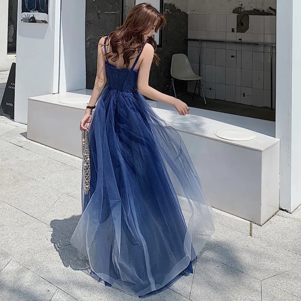 Chic Beautiful Royal Blue Evening Dresses 2020 A-Line Princess Spaghetti Straps Beading