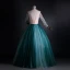 Elegant Jade Green Prom Dresses 2021 Ball Gown High Neck Pearl Rhinestone Lace Flower Beading Long Sleeve Backless Floor-Length / Long Prom Formal Dresses
