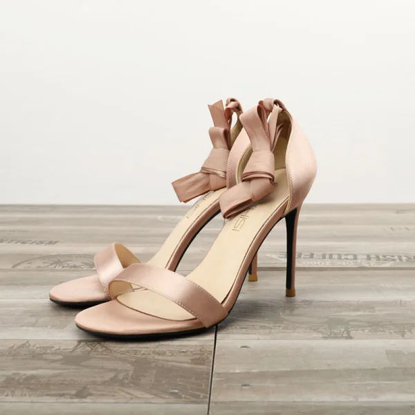 Schöne Schwarz Datierung Satin Sandalen Damen 2020 Schleife Knöchelriemen 10 cm Stilettos Peeptoes Sandaletten