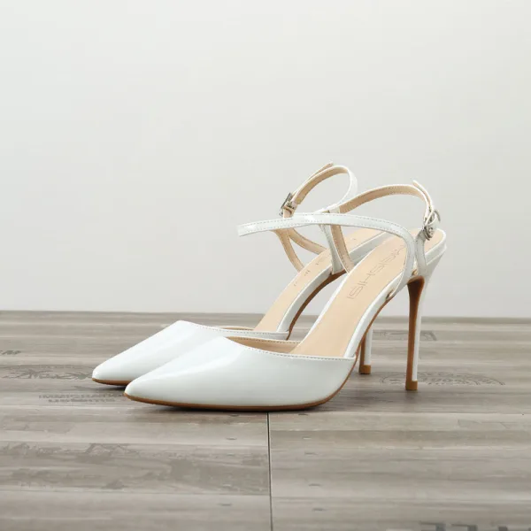 Chic / Belle Nues Vêtement de rue Sandales Femme 2020 Cuir Verni Bride Cheville 10 cm Talons Aiguilles À Bout Pointu Sandales