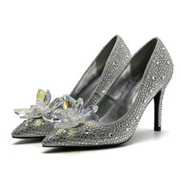 Charmant Noire Cristal Chaussure De Mariée 2020 Cuir Faux Diamant 10 cm Talons Aiguilles À Bout Pointu Mariage Escarpins