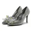 Charmant Noire Cristal Chaussure De Mariée 2020 Cuir Faux Diamant 10 cm Talons Aiguilles À Bout Pointu Mariage Escarpins