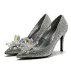 Charming Black Crystal Wedding Shoes 2020 Leather Rhinestone 10 cm Stiletto Heels Pointed Toe Wedding Pumps