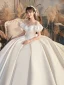 Luxury / Gorgeous Ivory Wedding Dresses 2020 Ball Gown Scoop Neck Beading Lace Short Sleeve Backless Royal Train