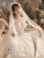 Luxe Champagne Robe De Mariée 2020 Robe Boule Encolure Dégagée Perlage Faux Diamant Paillettes En Dentelle Fleur Manches Courtes Royal Train