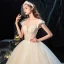 Charmant Champagne Robe De Mariée 2020 Robe Boule Encolure Dégagée Perlage Paillettes Sans Manches Dos Nu Royal Train