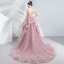 Chic / Beautiful Blushing Pink Cascading Ruffles Prom Dresses 2020 Ball Gown Spaghetti Straps Beading Lace Flower Sleeveless Backless Court Train Formal Dresses