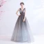 Sexy Silver Grey Evening Dresses  2020 A-Line / Princess Backless V-Neck Sleeveless Sequins Floor-Length / Long Formal Dresses