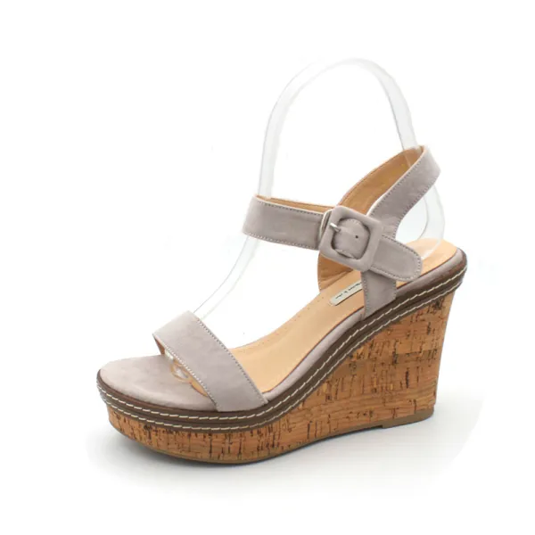 Chic / Beautiful Clover Green Street Wear Suede Womens Sandals 2020 9 cm Wedges Open / Peep Toe Sandals