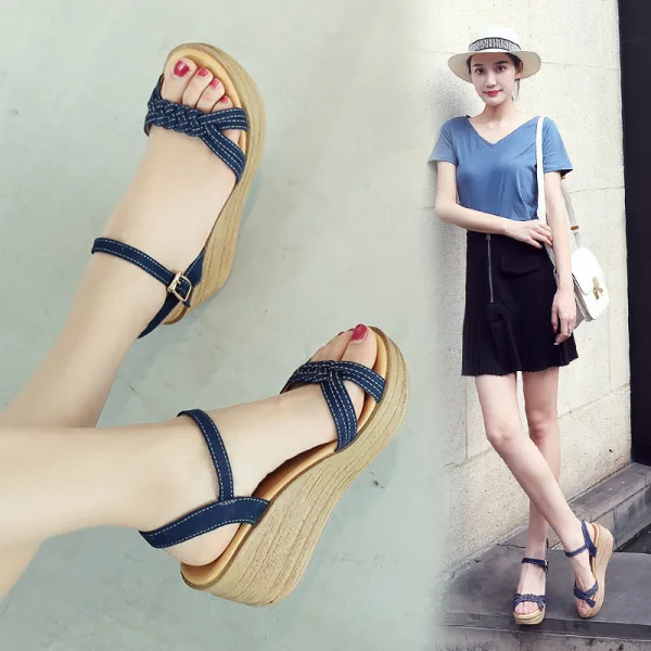 Fashion Summer Beige Street Wear Womens Sandals 2020 6 cm Wedges Platform Open / Peep Toe Sandals